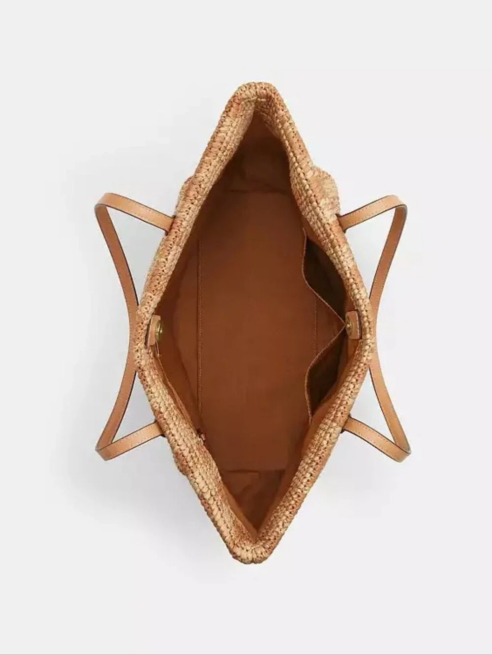Coach Tan Woven Straw Tote Bag with Leather Trim